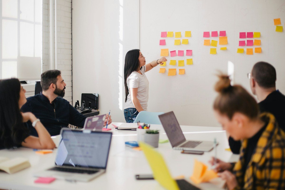 A team evaluating ideas together